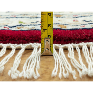 8'x8' Barn Red, Densely Woven 250 KPSI, Soft Wool, Hand Knotted Nain Large Center Medallion Flower Design, Oriental Round Rug FWR542976