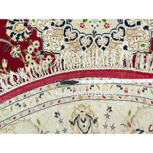 Load image into Gallery viewer, 8&#39;x8&#39; Barn Red, Densely Woven 250 KPSI, Soft Wool, Hand Knotted Nain Large Center Medallion Flower Design, Oriental Round Rug FWR542976