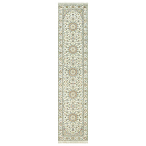 2'8"x12'1" Huntington White, Denser Weave Nain With Central Medallion Flower Design, Hand Knotted, 250 KPSI 100% Wool, Runner Oriental Rug FWR543024