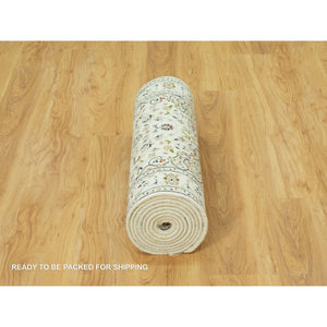 2'8"x12'1" Huntington White, Denser Weave Nain With Central Medallion Flower Design, Hand Knotted, 250 KPSI 100% Wool, Runner Oriental Rug FWR543024