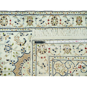 2'8"x12'1" Huntington White, Denser Weave Nain With Central Medallion Flower Design, Hand Knotted, 250 KPSI 100% Wool, Runner Oriental Rug FWR543024