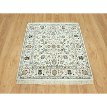 Load image into Gallery viewer, 4&#39;x4&#39; Weathered White, 250 Kpsi Nain All Over Flower Design, Hand Knotted, All Wool, Square Oriental Rug FWR543048