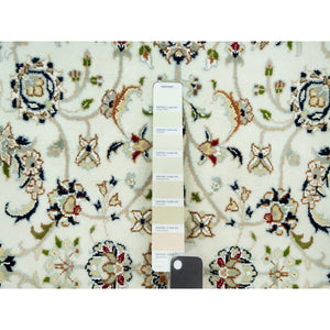 4'x4' Weathered White, 250 Kpsi Nain All Over Flower Design, Hand Knotted, All Wool, Square Oriental Rug FWR543048