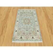 Load image into Gallery viewer, 4&#39;2&quot;x6&#39;1&quot; Blue Hydrangea, Nain Densely Woven Center Medallion Flower Design, 250 Kpsi, Hand Knotted 100% Wool, Oriental Rug FWR543054