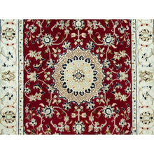 Load image into Gallery viewer, 2&#39;7&quot;x4&#39;1&quot; Sun Dried Tomato Red, Extra Soft Wool Nain With Large Central Medallion Floral Design, 250 Kpsi Hand Knotted Oriental Rug FWR543090