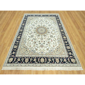 7'10"x10' Origami White, Hand Knotted, 250 Kpsi, Nain Organic Wool Center Medallion Flower Design, Denser Weave, Oriental Rug FWR543114