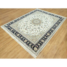 Load image into Gallery viewer, 7&#39;10&quot;x10&#39; Origami White, Hand Knotted, 250 Kpsi, Nain Organic Wool Center Medallion Flower Design, Denser Weave, Oriental Rug FWR543114