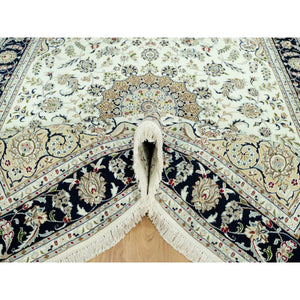 7'10"x10' Origami White, Hand Knotted, 250 Kpsi, Nain Organic Wool Center Medallion Flower Design, Denser Weave, Oriental Rug FWR543114