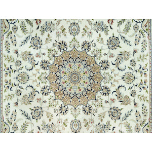 7'10"x10' Origami White, Hand Knotted, 250 Kpsi, Nain Organic Wool Center Medallion Flower Design, Denser Weave, Oriental Rug FWR543114
