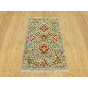 3'3"x5' Fawn Beige, The Sunset Rosettes with Soft Colors, Wool and Pure Silk, Hand Knotted, Oriental Rug FWR543126