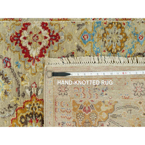 3'3"x5' Fawn Beige, The Sunset Rosettes with Soft Colors, Wool and Pure Silk, Hand Knotted, Oriental Rug FWR543126