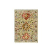 Load image into Gallery viewer, 2&#39;1&quot;x3&#39;1&quot; Macaroon Beige, Hand Knotted, Soft to Touch, Wool and Pure Silk, The Sunset Rosettes with Vibrant Colors, Oriental Rug FWR543138