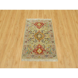 2'1"x3'1" Macaroon Beige, Hand Knotted, Soft to Touch, Wool and Pure Silk, The Sunset Rosettes with Vibrant Colors, Oriental Rug FWR543138