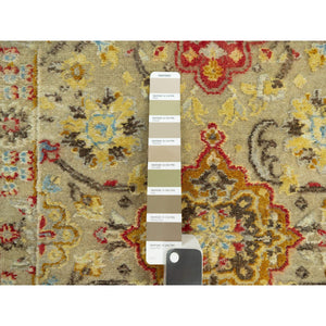 2'1"x3'1" Macaroon Beige, Hand Knotted, Soft to Touch, Wool and Pure Silk, The Sunset Rosettes with Vibrant Colors, Oriental Rug FWR543138