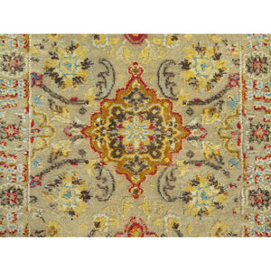 2'1"x3'1" Macaroon Beige, Hand Knotted, Soft to Touch, Wool and Pure Silk, The Sunset Rosettes with Vibrant Colors, Oriental Rug FWR543138