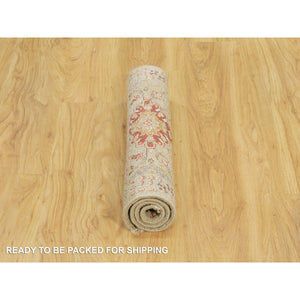 2'1"x3'1" Macaroon Beige, Hand Knotted, Soft to Touch, Wool and Pure Silk, The Sunset Rosettes with Vibrant Colors, Oriental Rug FWR543138