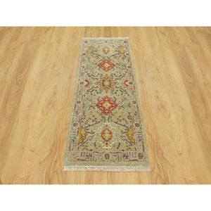 2'8"x6' Dandelion Beige, Hand Knotted, Soft to Touch, The Sunset Rosettes, Vibrant Colors, Wool and Pure Silk, Runner Oriental Rug FWR543144