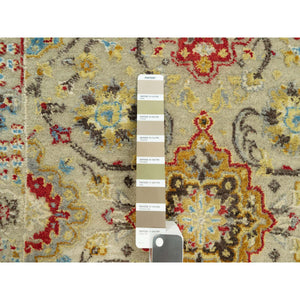 2'8"x6' Dandelion Beige, Hand Knotted, Soft to Touch, The Sunset Rosettes, Vibrant Colors, Wool and Pure Silk, Runner Oriental Rug FWR543144