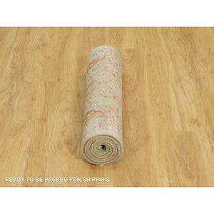 2'8"x6' Dandelion Beige, Hand Knotted, Soft to Touch, The Sunset Rosettes, Vibrant Colors, Wool and Pure Silk, Runner Oriental Rug FWR543144