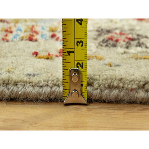 2'8"x6' Dandelion Beige, Hand Knotted, Soft to Touch, The Sunset Rosettes, Vibrant Colors, Wool and Pure Silk, Runner Oriental Rug FWR543144
