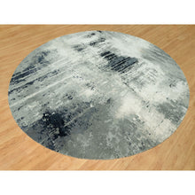 Load image into Gallery viewer, 12&#39;x12&#39; Obsidian Black with Delicate White, Hand Knotted, Soft to Touch Abstract Design, Wool and Silk, Round Oriental Rug FWR543150