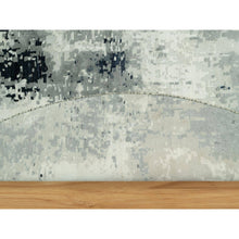 Load image into Gallery viewer, 12&#39;x12&#39; Obsidian Black with Delicate White, Hand Knotted, Soft to Touch Abstract Design, Wool and Silk, Round Oriental Rug FWR543150