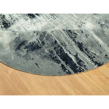 Load image into Gallery viewer, 12&#39;x12&#39; Obsidian Black With Delicate White, Hand Knotted, Soft To Touch Abstract Design, Wool And Silk, Round Oriental Rug FWR543150