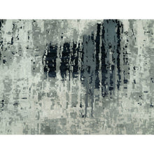 Load image into Gallery viewer, 12&#39;x12&#39; Obsidian Black with Delicate White, Hand Knotted, Soft to Touch Abstract Design, Wool and Silk, Round Oriental Rug FWR543150