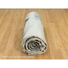 Load image into Gallery viewer, 12&#39;x12&#39; Obsidian Black With Delicate White, Hand Knotted, Soft To Touch Abstract Design, Wool And Silk, Round Oriental Rug FWR543150