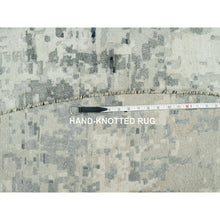 Load image into Gallery viewer, 12&#39;x12&#39; Obsidian Black With Delicate White, Hand Knotted, Soft To Touch Abstract Design, Wool And Silk, Round Oriental Rug FWR543150