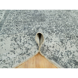 10'x14'1" Stonington Gray, Hand Knotted Persian Broken and Erased Design, Wool and Silk, Tone On Tone Oriental Rug FWR543162
