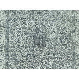 10'x14'1" Stonington Gray, Hand Knotted Persian Broken and Erased Design, Wool and Silk, Tone On Tone Oriental Rug FWR543162
