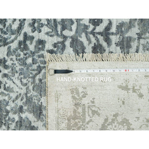 10'x14'1" Stonington Gray, Hand Knotted Persian Broken and Erased Design, Wool and Silk, Tone On Tone Oriental Rug FWR543162