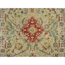 Load image into Gallery viewer, 2&#39;9&quot;x15&#39;10&quot; Breezy Beige, Hand Knotted Soft Shiny Wool, The Sunset Rosettes, Vibrant Colors, Wool And Pure Silk, Runner Oriental Rug FWR543168