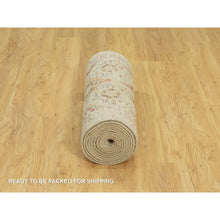 Load image into Gallery viewer, 2&#39;9&quot;x15&#39;10&quot; Breezy Beige, Hand Knotted Soft Shiny Wool, The Sunset Rosettes, Vibrant Colors, Wool And Pure Silk, Runner Oriental Rug FWR543168