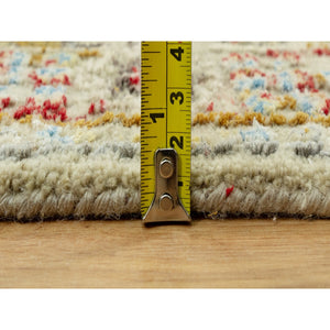 2'9"x15'10" Breezy Beige, Hand Knotted Soft Shiny Wool, The Sunset Rosettes, Vibrant Colors, Wool and Pure Silk, Runner Oriental Rug FWR543168