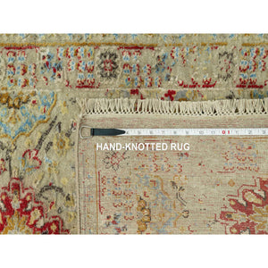 2'9"x15'10" Breezy Beige, Hand Knotted Soft Shiny Wool, The Sunset Rosettes, Vibrant Colors, Wool and Pure Silk, Runner Oriental Rug FWR543168