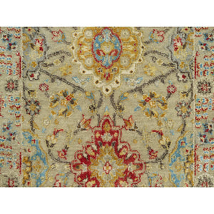 2'7"x19'10" Cape Honey Beige, Hand Knotted, Vibrant Colors with Soft to Touch, Wool and Pure Silk, The Sunset Rosettes, Runner Oriental Rug FWR543198
