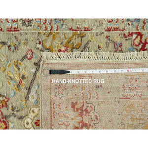 2'7"x19'10" Cape Honey Beige, Hand Knotted, Vibrant Colors with Soft to Touch, Wool and Pure Silk, The Sunset Rosettes, Runner Oriental Rug FWR543198
