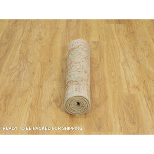 2'8"x6' Sand Dollar Beige, The Sunset Rosettes with Vibrant Colors, Hand Knotted, Soft to Touch, Wool and Pure Silk, Runner Oriental Rug FWR543204