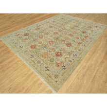 Load image into Gallery viewer, 10&#39;3&quot;x13&#39;10&quot; Biscoti Beige, The Sunset Rosettes, Wool and Pure Silk, Hand Knotted, Soft Colors, Oriental Rug FWR543210