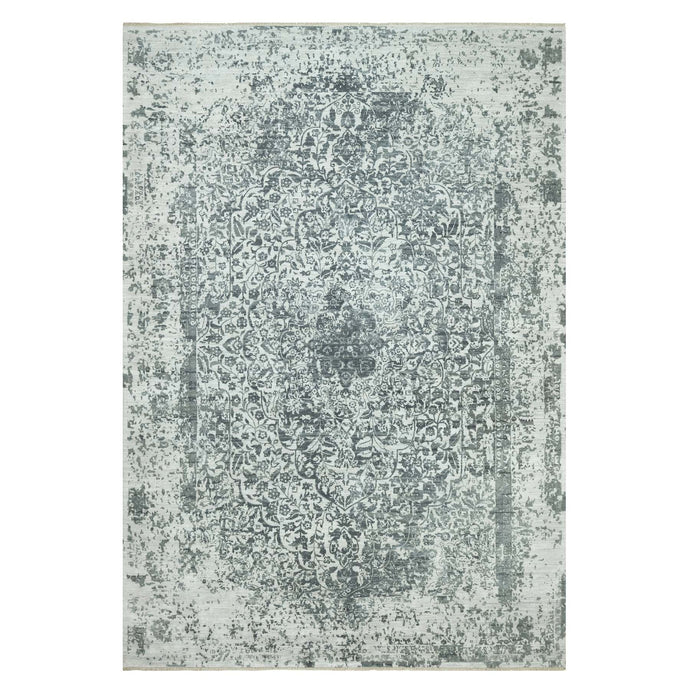 12'x18' Rustic Gray, Hand Knotted Broken Persian Design, Wool And Silk, Oversized Oriental Rug FWR543276