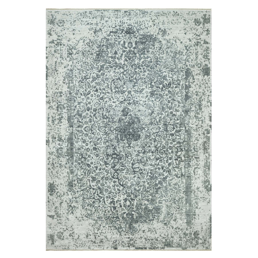 12'x18' Rustic Gray, Hand Knotted Broken Persian Design, Wool And Silk, Oversized Oriental Rug FWR543276