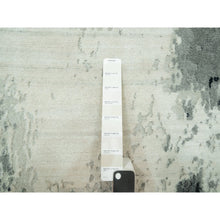 Load image into Gallery viewer, 4&#39;x10&#39; Shadow Black With Parchment White, Hand Knotted, Soft To Touch Abstract Design, Wool And Silk, Wide Runner Oriental Rug FWR543282