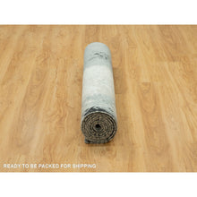 Load image into Gallery viewer, 4&#39;x10&#39; Shadow Black With Parchment White, Hand Knotted, Soft To Touch Abstract Design, Wool And Silk, Wide Runner Oriental Rug FWR543282