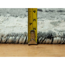 Load image into Gallery viewer, 4&#39;x10&#39; Shadow Black With Parchment White, Hand Knotted, Soft To Touch Abstract Design, Wool And Silk, Wide Runner Oriental Rug FWR543282