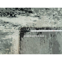Load image into Gallery viewer, 4&#39;x10&#39; Shadow Black With Parchment White, Hand Knotted, Soft To Touch Abstract Design, Wool And Silk, Wide Runner Oriental Rug FWR543282