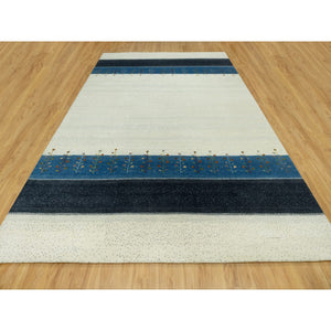 9'10"x14' Floral White, Tree Design Modern Gabbeh Lori Buft , Pure Wool, Hand Knotted Thick And Plush Soft Pile Oriental Rug FWR543414