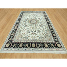 Load image into Gallery viewer, 9&#39;x12&#39;2&quot; Snowbound White And Naval Blue, Hand Knotted Densely Woven Nain 250 Kpsi Center Medallion Flower Design, 100% Wool, Oriental Rug FWR543510