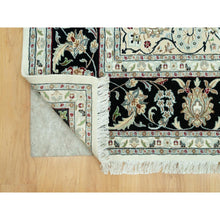 Load image into Gallery viewer, 9&#39;x12&#39;2&quot; Snowbound White And Naval Blue, Hand Knotted Densely Woven Nain 250 Kpsi Center Medallion Flower Design, 100% Wool, Oriental Rug FWR543510